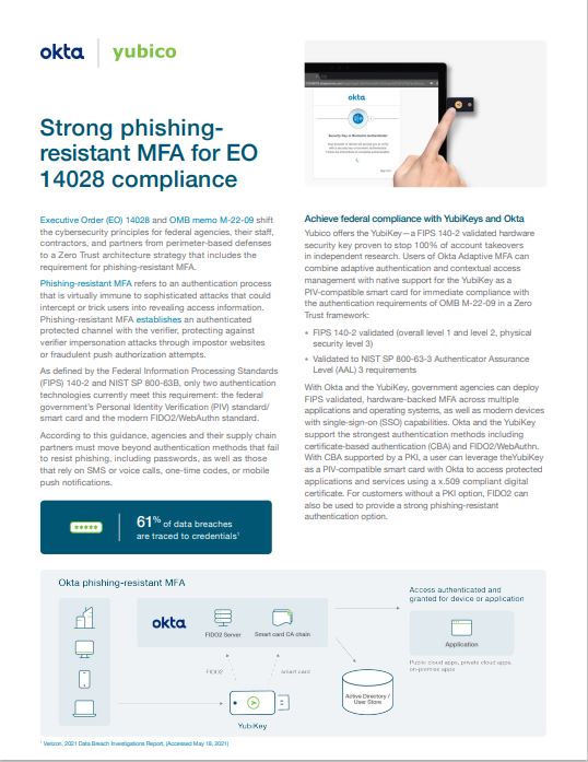 Strong phishing-resistant MFA to achieve EO compliance with Okta and Yubico