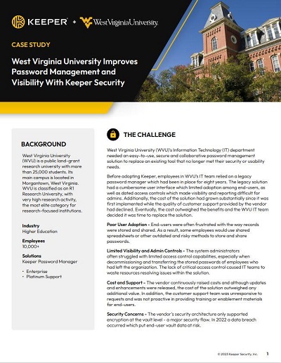West Virginia University Improves Password Management and Visibility With Keeper Security Case Study