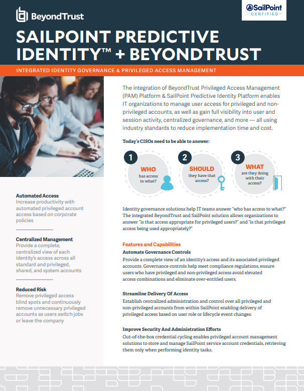 SailPoint Predictive Identity + BeyondTrust